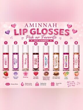 💕 Aminnah Lip Gloss Collection – Choose Your Favorite Flavor! 💕